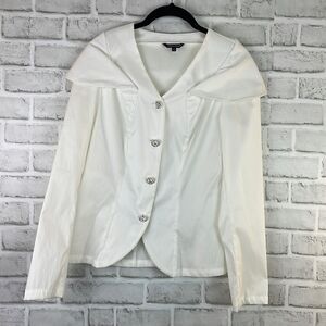 Samuel Dong Women’s Evening Jacket White Rhinestone Buttons Size Medium Classy